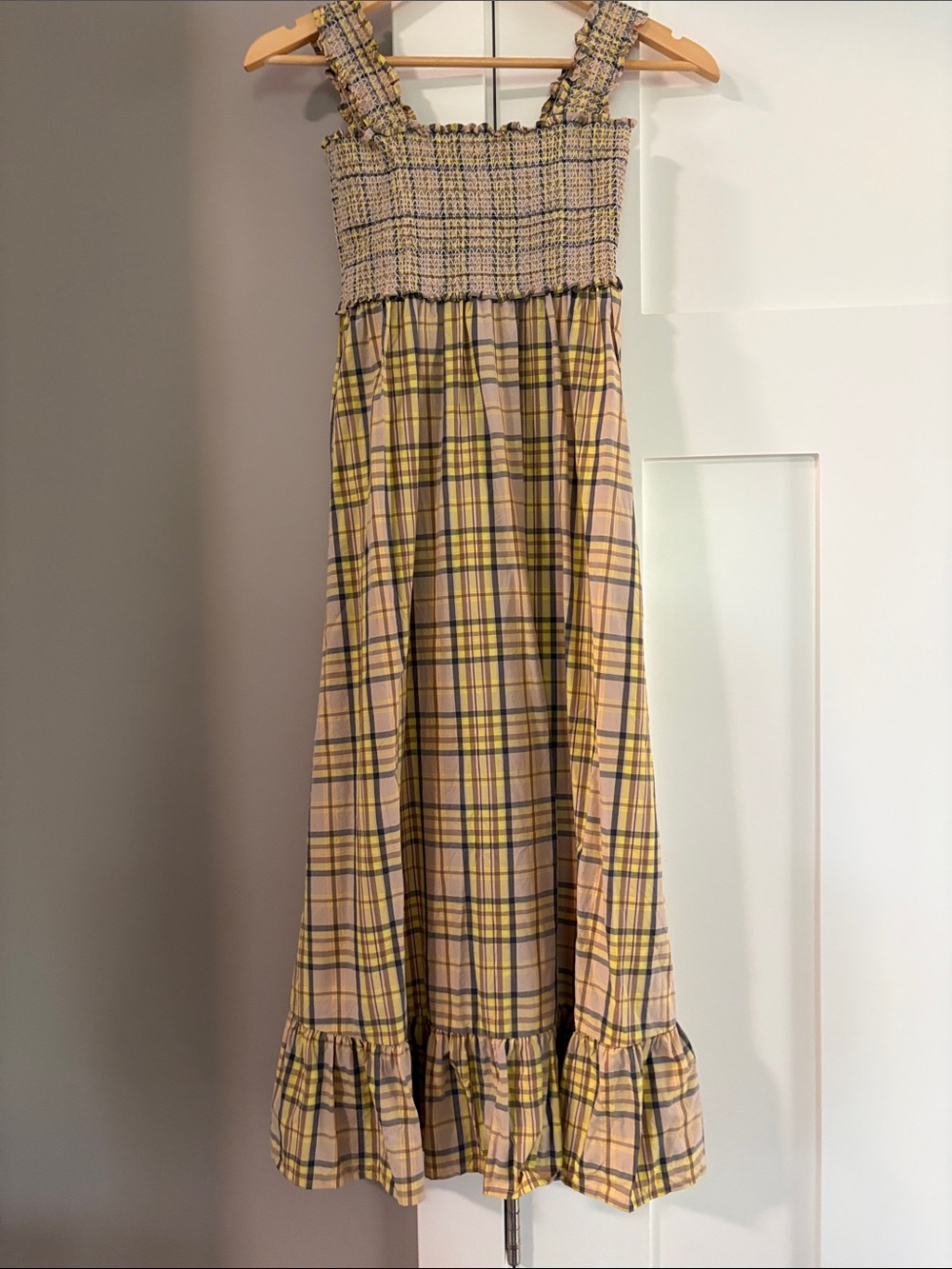 Rails Yellow Plaid Smocked Maxi Dress
